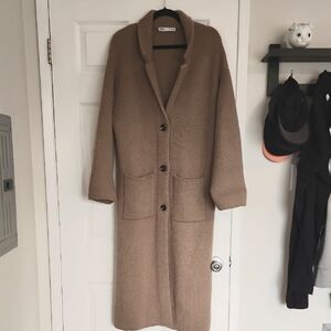 Zara, Tan Long Wool Coat, SIize Small,